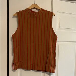 Moth Red and Brown Striped Sleeveless Blouse
